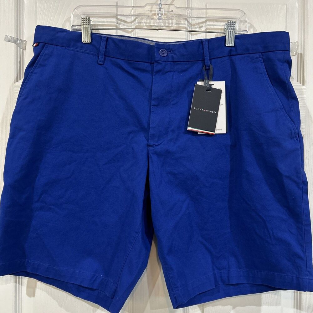Tommy Hilfiger Brooklyn Shorts Stretch Men's 40 Royal Blue Chino Flat Front